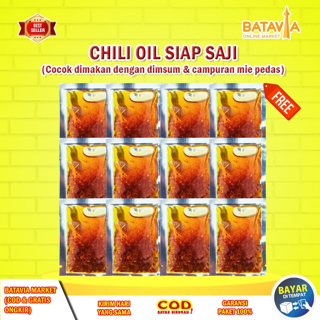 

BATAVIA MARKET - Chili Oil Sachet Minyak Cabai Cocolan Dimsum Mie Cireng Pangsit Lumpia Telur Gulung