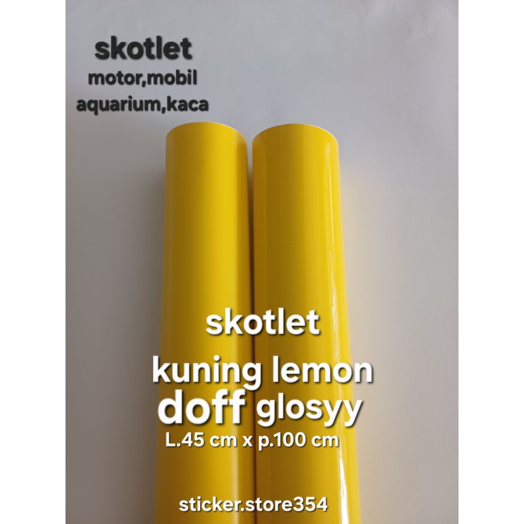sticker skotlet kuning lemon glosy dn dop per meter,skotlet motor,mobil,aqurium,kaca dll murah