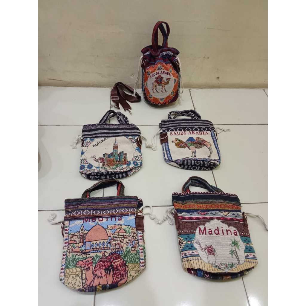 TAS SERUT HAJI UNTA Handbag kanvas serut makkah edition / tas serut kanvas oleh oleh timur tengah / 