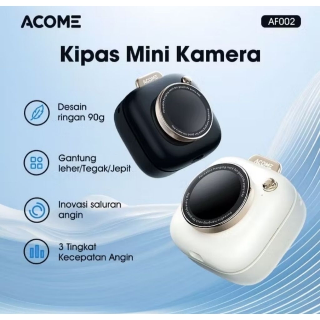 ACOME AF002 Mini Fan Desain Kamera Portable Kipas Angin Mode Senyap 3 Mode Kecepatan