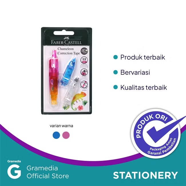 

(Original) Gramedia Pekanbaru - Faber Correction Tape Chameleon+2Refill Barrel Pink
