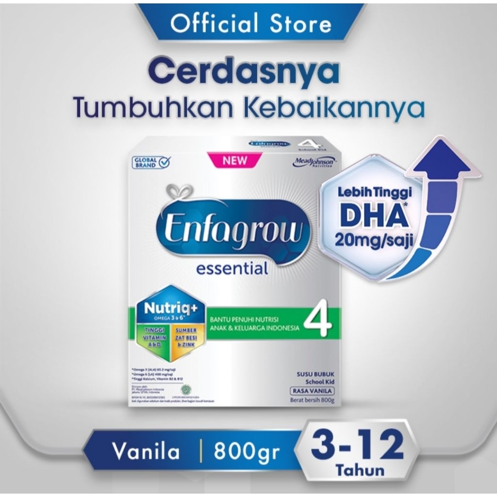 

Enfagrow essential 4 susu pertumbuhan anak 3-12 tahun vanila 800 g