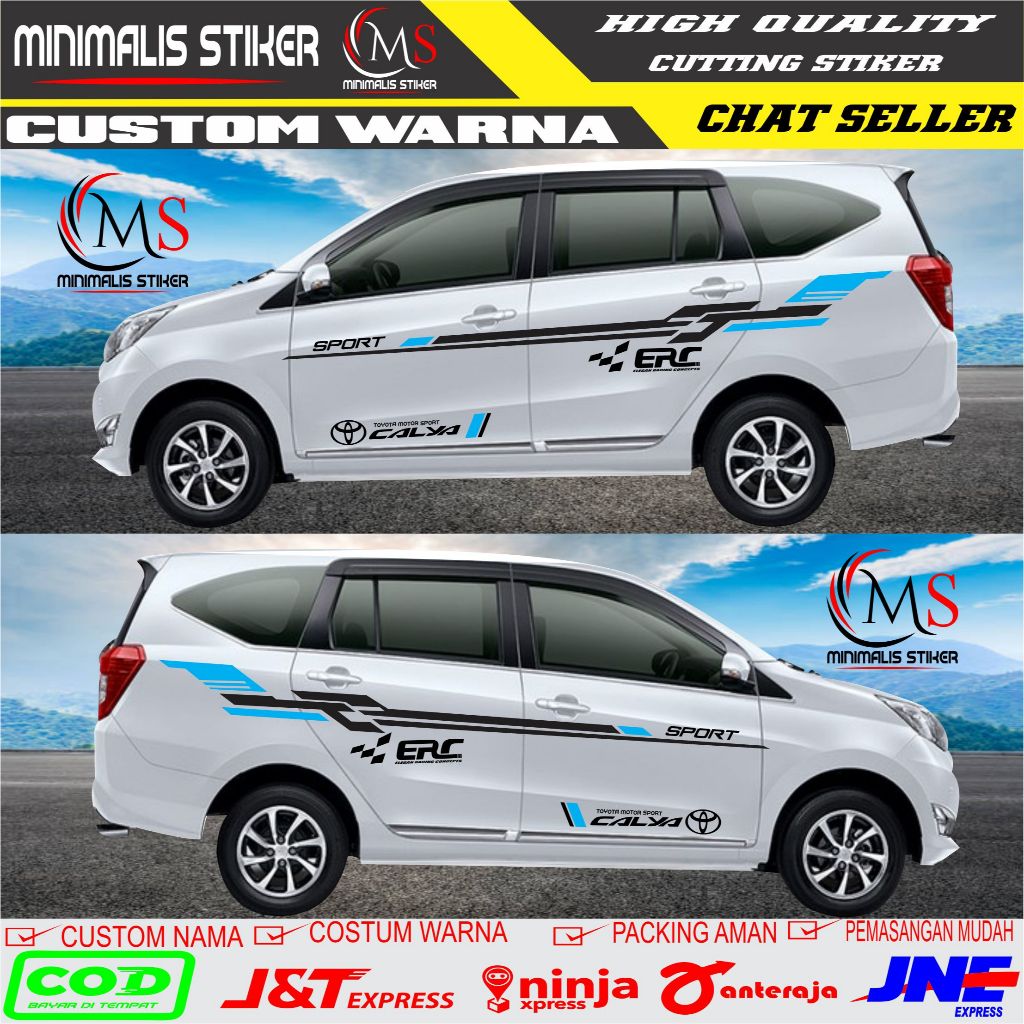 2pcs kanan kiri Stiker mobil toyota calya stiker cutting body mobil calya stiker list body mobil