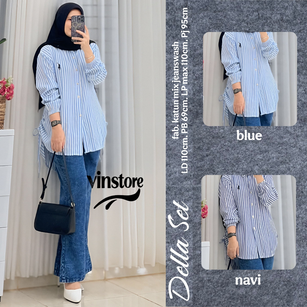 Vinstore - Della Setelan Celana Wanita Bahan Katun Mix Jeans Wash