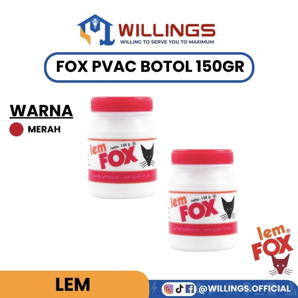 

WILLINGS - FOX LEM PVAC MERAH BOTOL 150 GRAM GR