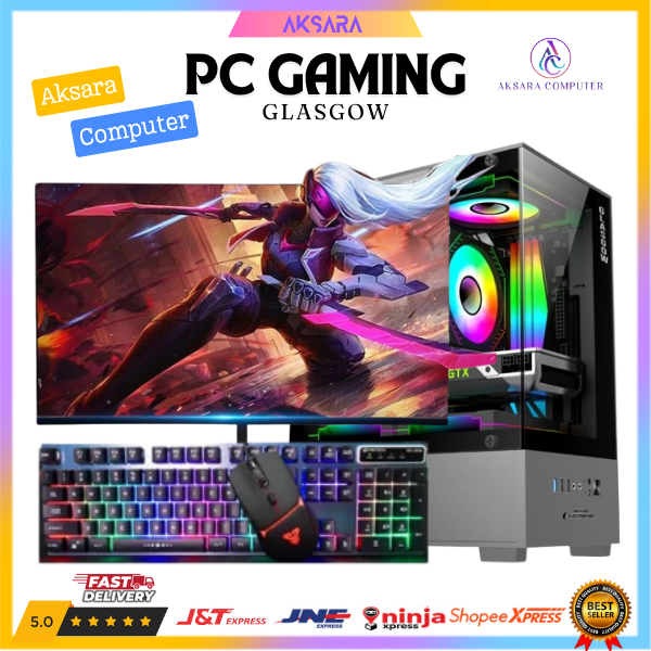 PC Gaming Fullset AMD Ryzen 5 5600GT RAM 32GB lengkap LED 24 inch Keyboard Mouse RGB GAMING
