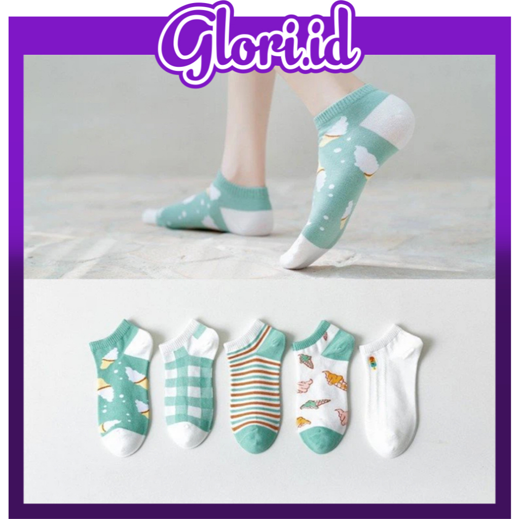 GLORI.ID Kaos Kaki Wanita Ankle Socks Kaos Kaki Pendek Semata Kaki Motif Ice Cream KK243