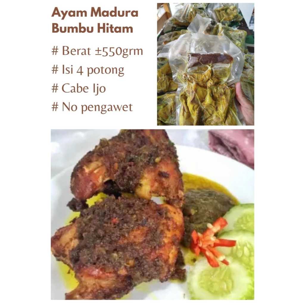 

Ayam Madura Bumbu Hitam Enak Sedap Lezat Maknyus No Vetsin No MSG tanpa pengawet Home made Premium Bintang Lima