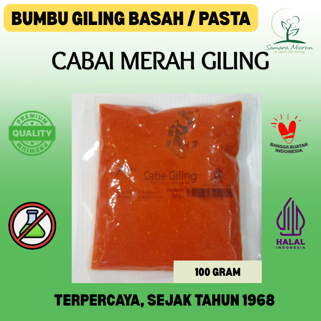 

Bumbu Dasar Samara Micron - Cabai Giling / Pasta - 100 Gram