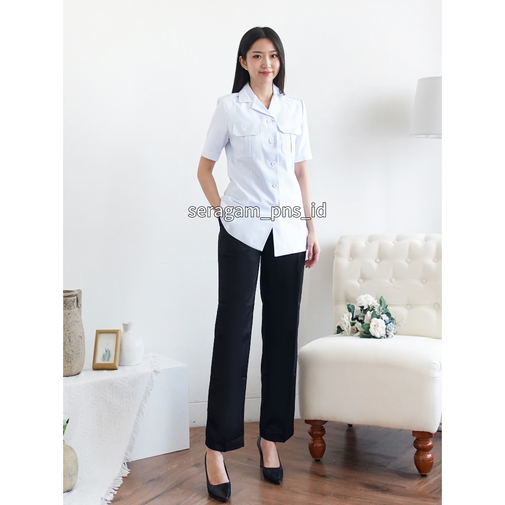 Blazer Wanita / Seragam PNS ASN Wanita / Baju Dinas PDH / Baju Guru Wanita - 0903 Putih HItam