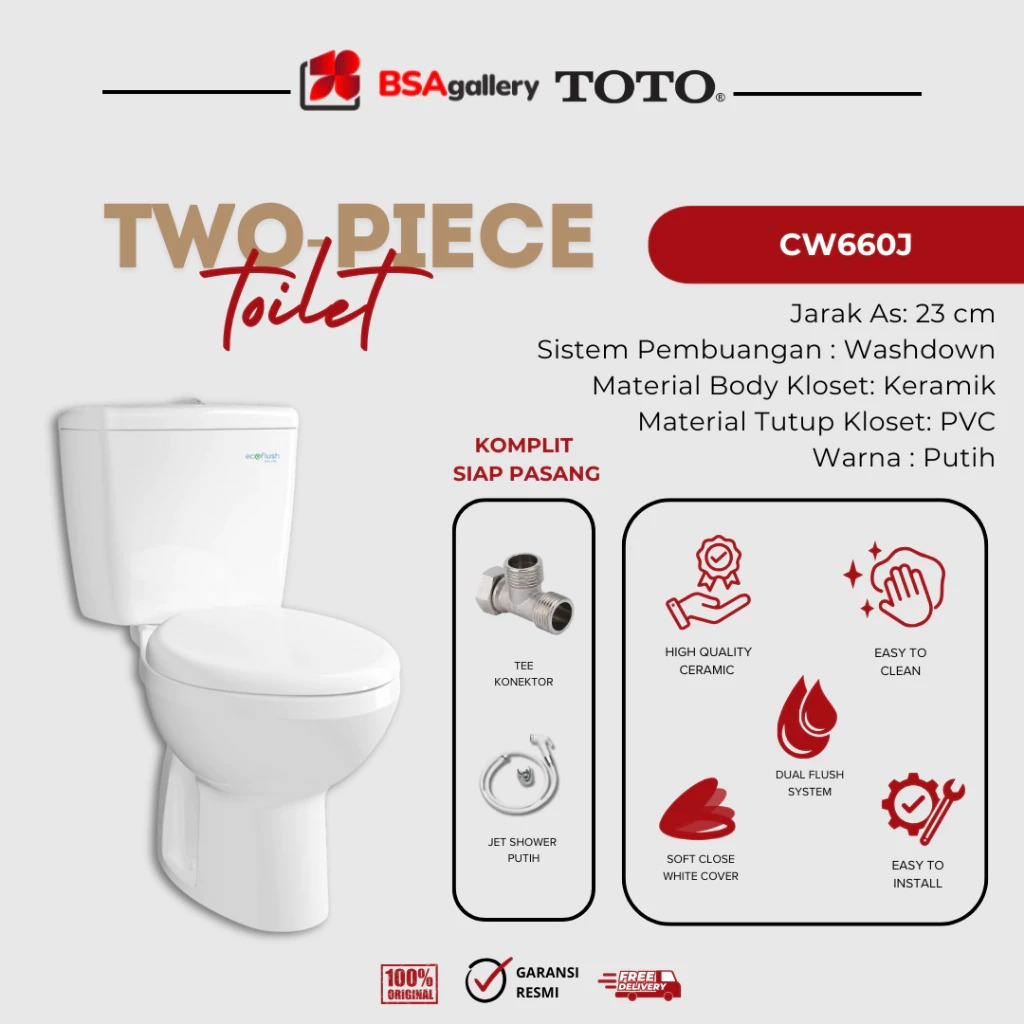 KLOSET DUDUK TOTO CW660J / CW 660 J / KLOSET DUDUK TOTO DUOBLOK / TWOPIECE TOILET