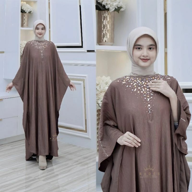 Kaftan Wanita Crinkle Silk Jumbo LD 140 Tebal Tidak menerawang Full Payet Mewah Elegan cantik Nyaman