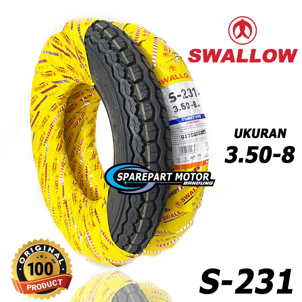 Ban Motor Vespa 350-8 S 231 (BUKAN Tubeless) Swallow Ban Scoter Vespa ring 8