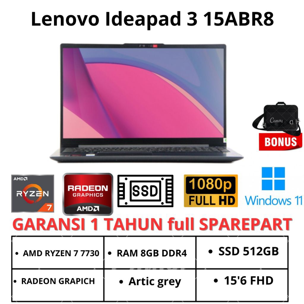 Lenovo Ideapad 3 15ABR8 with Ryzen 7 7000 Series and 8GB RAM and Finger Print
