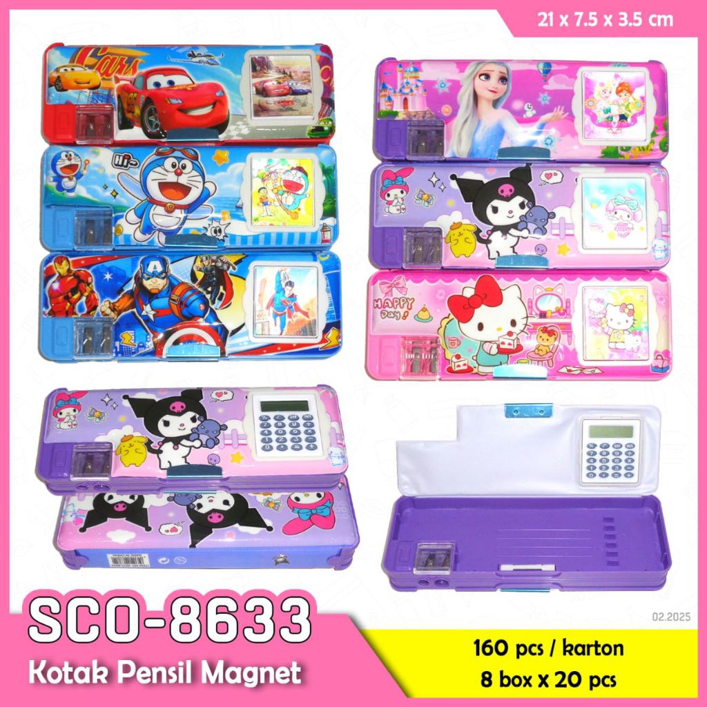 

KOTAK PENSIL KALKULATOR+SERUTAN 2 lubang/pencil case calculator karakter anak