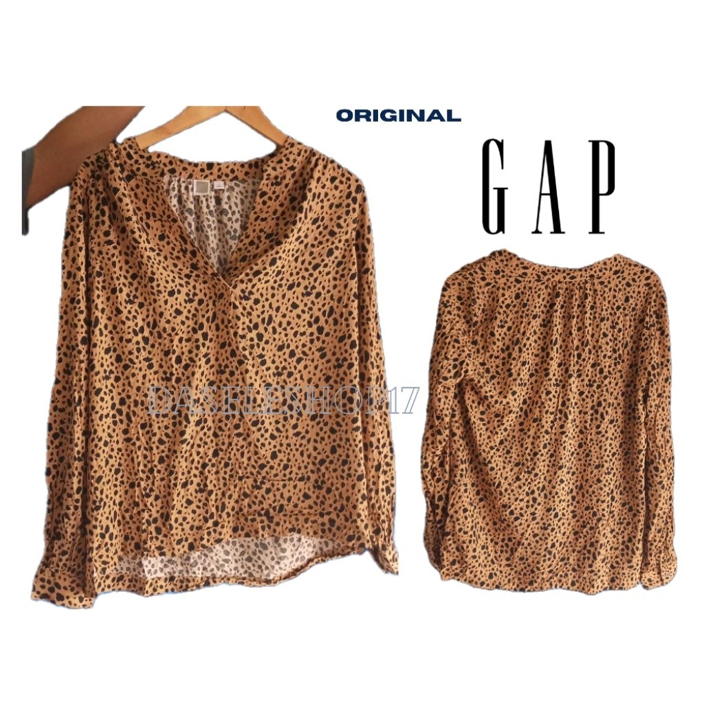 Blouse Loose lengan Panjang GP Leopard V-Neck branded