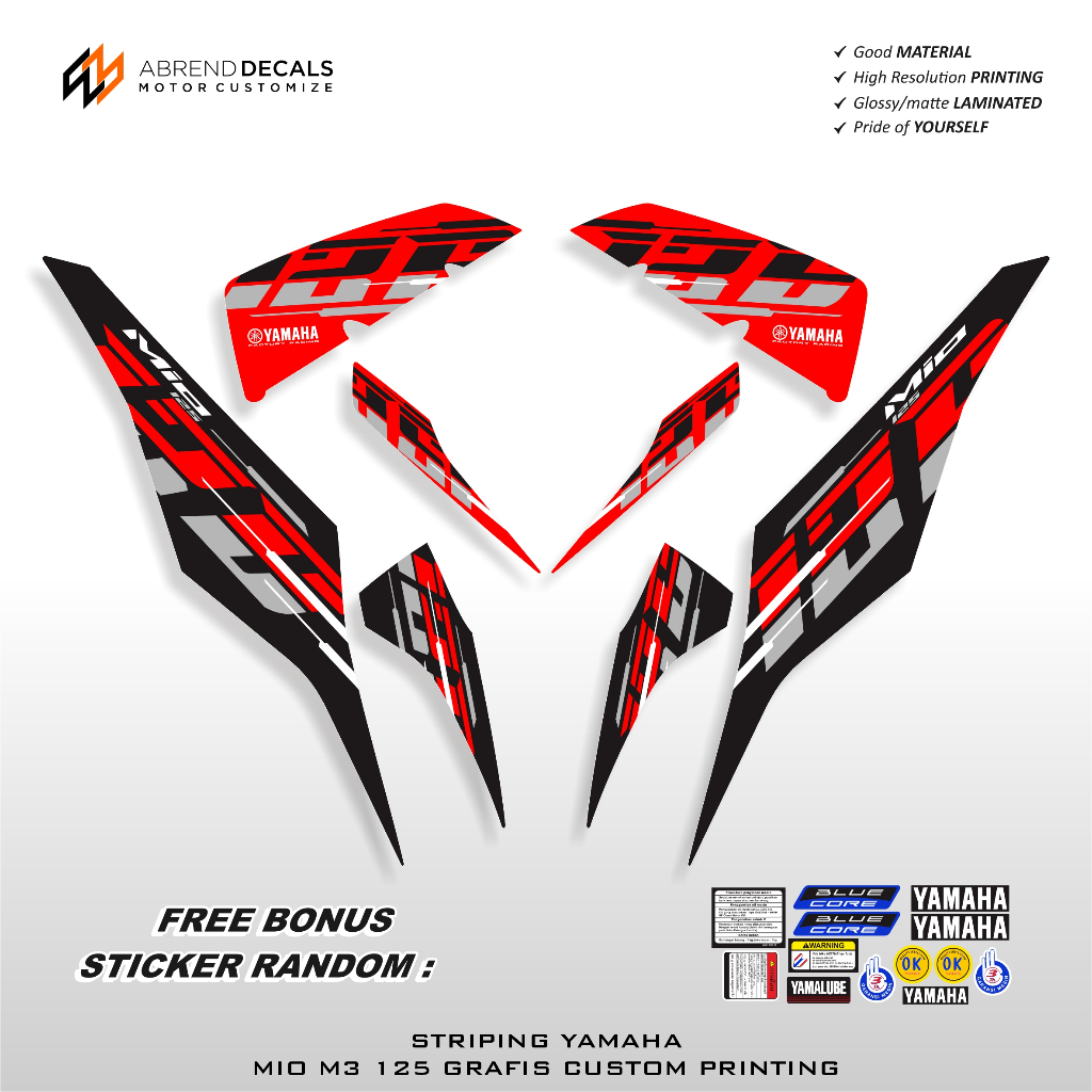 ABREND DECAL - Striping Mio M3 125 Grafis Custom Blok Hitam / Stiker Motor Yamaha Mio M3 Design Vari