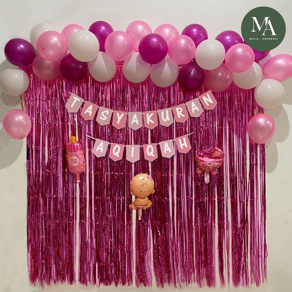 Dekorasi Aqiqah Background Syukuran Khitan Ulang Tahun 1 Set Balon Tirai Foil