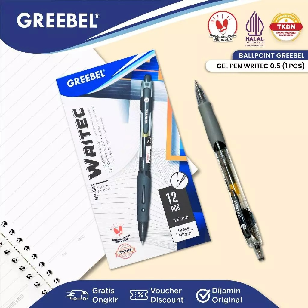 

PULPEN GEL 0.5 HITAM WRITEC GP-503 GREEBEL