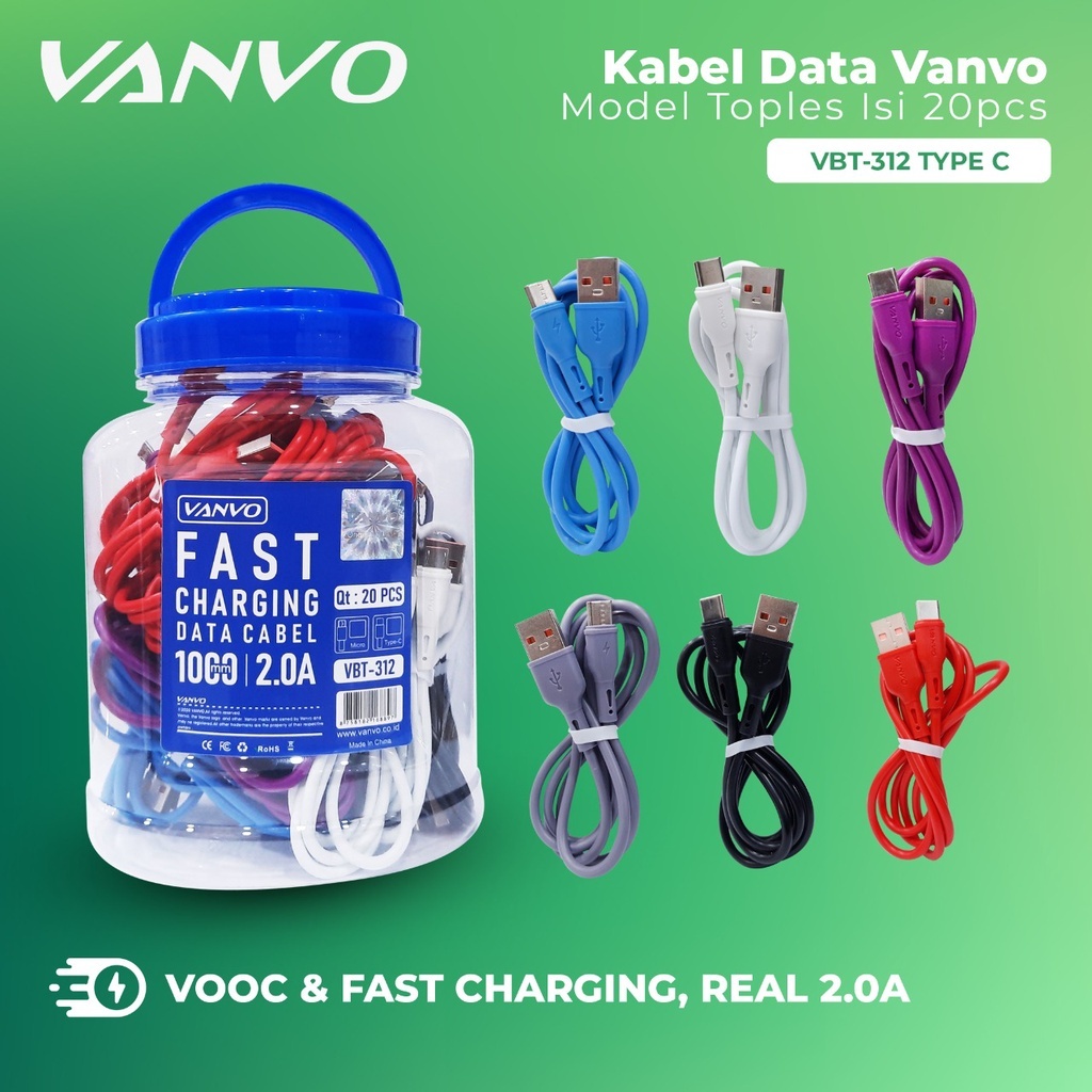 Kabel data toples vanvo vbt 312 micro type c fast charging dan vooc charging ISI 20 PCS