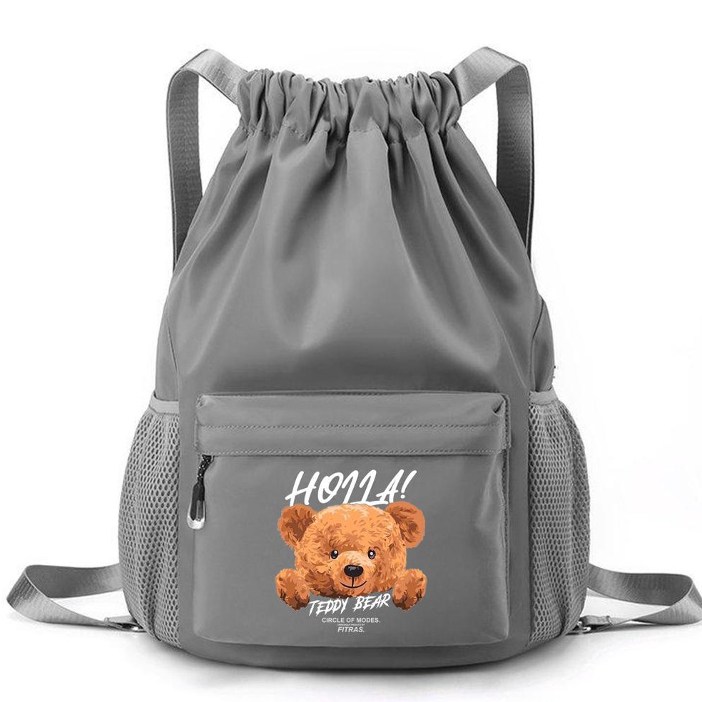 KODE X6T V3  Tas Serut Multifungsi Pria Wanita Holla Teddy Bear String Bag Olahraga Waterproof