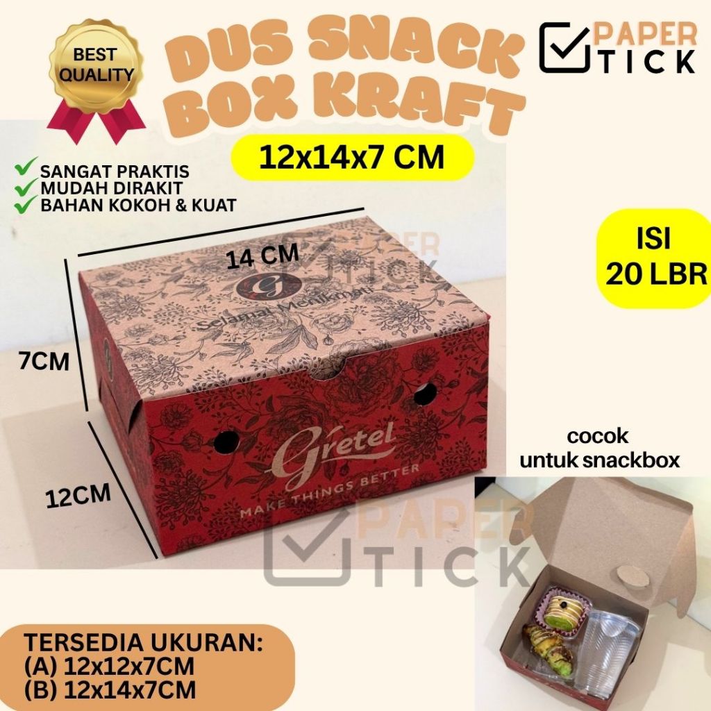 

(ISI 20 PCS) Dus Nasi / Dus Snack 12x12cm / 12x14cm Box Kraft Motif / Dus Kue Brown / Snack Box