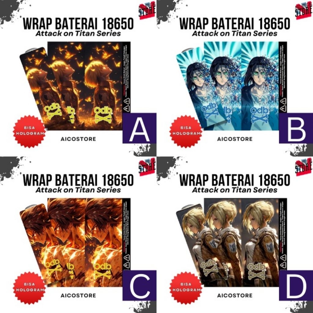 

Jaka Custom - Skin Stiker Wrap Baterai 18650 Motif Attack On Titan Full Desain Untuk Melindungxi Dan Mempercantik Baterai 18650 - Wrap Battery 18650 ODB Full Motif