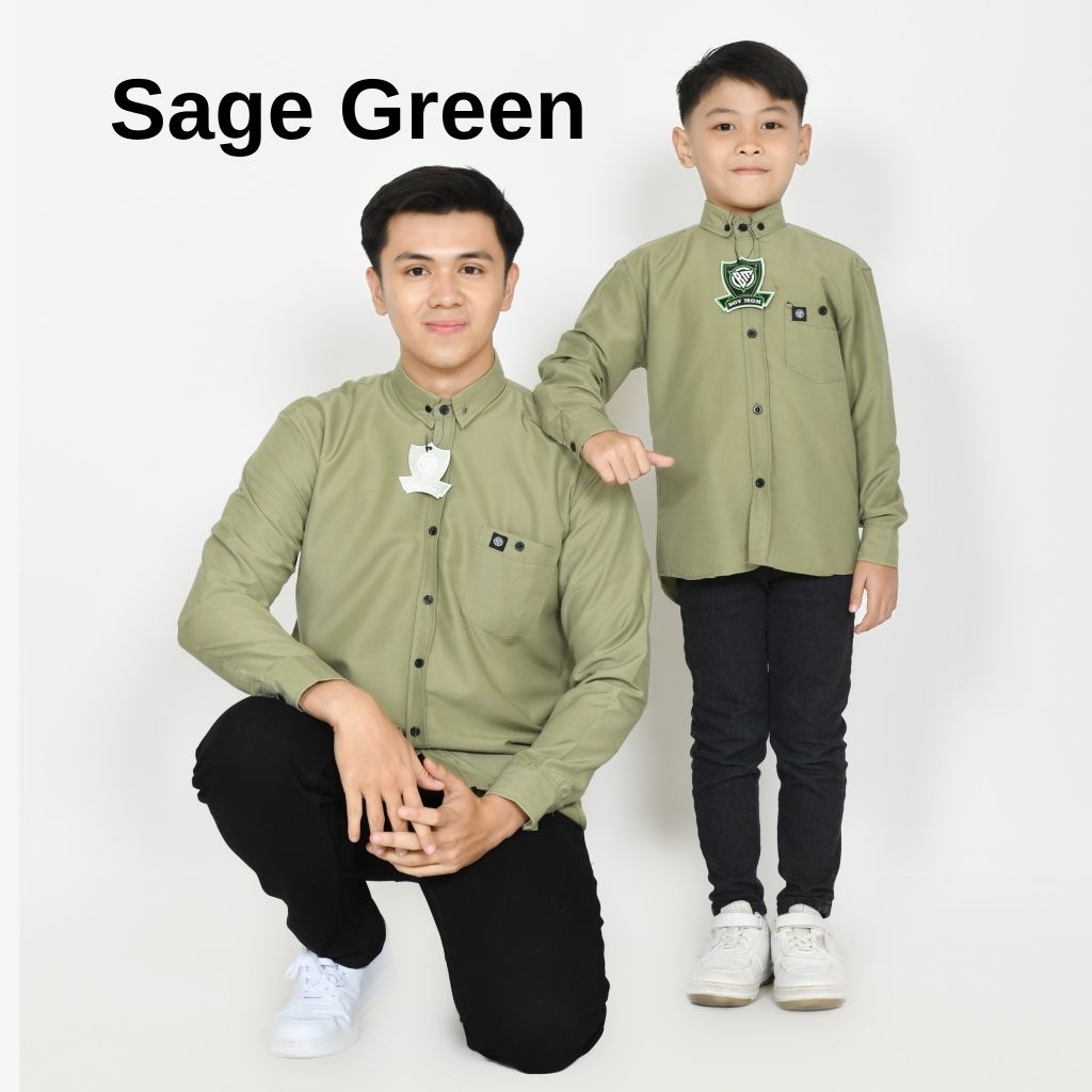 SAGE KEMEJA COUPLE AYAH DAN ANAK WARNA SAGE KEMEJA POLOS COUPLE DEWASA DAN ANAK