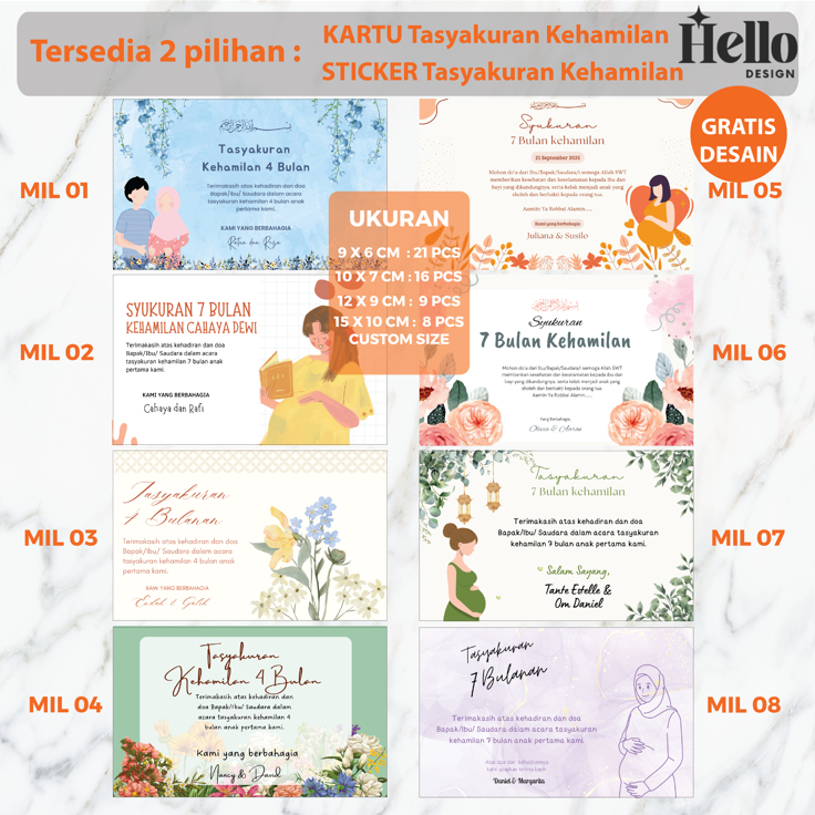 (FREE CUSTOM )Stiker dan Kartu Tasyakuran kehamilan / tasyakuran 7 bulanan / tasyakuran 4 bulanan ke