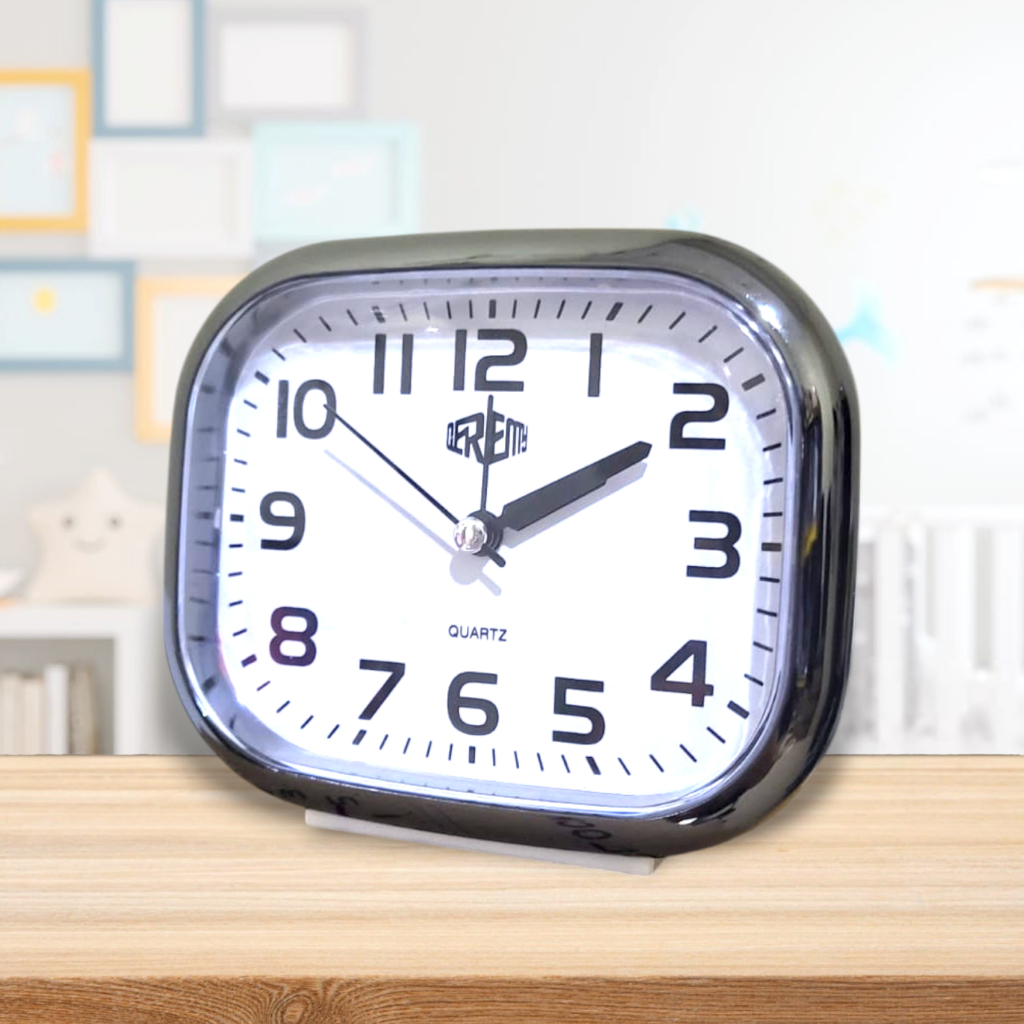 Jam Meja Alarm Clock Gratis BATERAI Analog G - 1619 Beker Weker PUTIH Hadiah Kado Universal Pria Wan