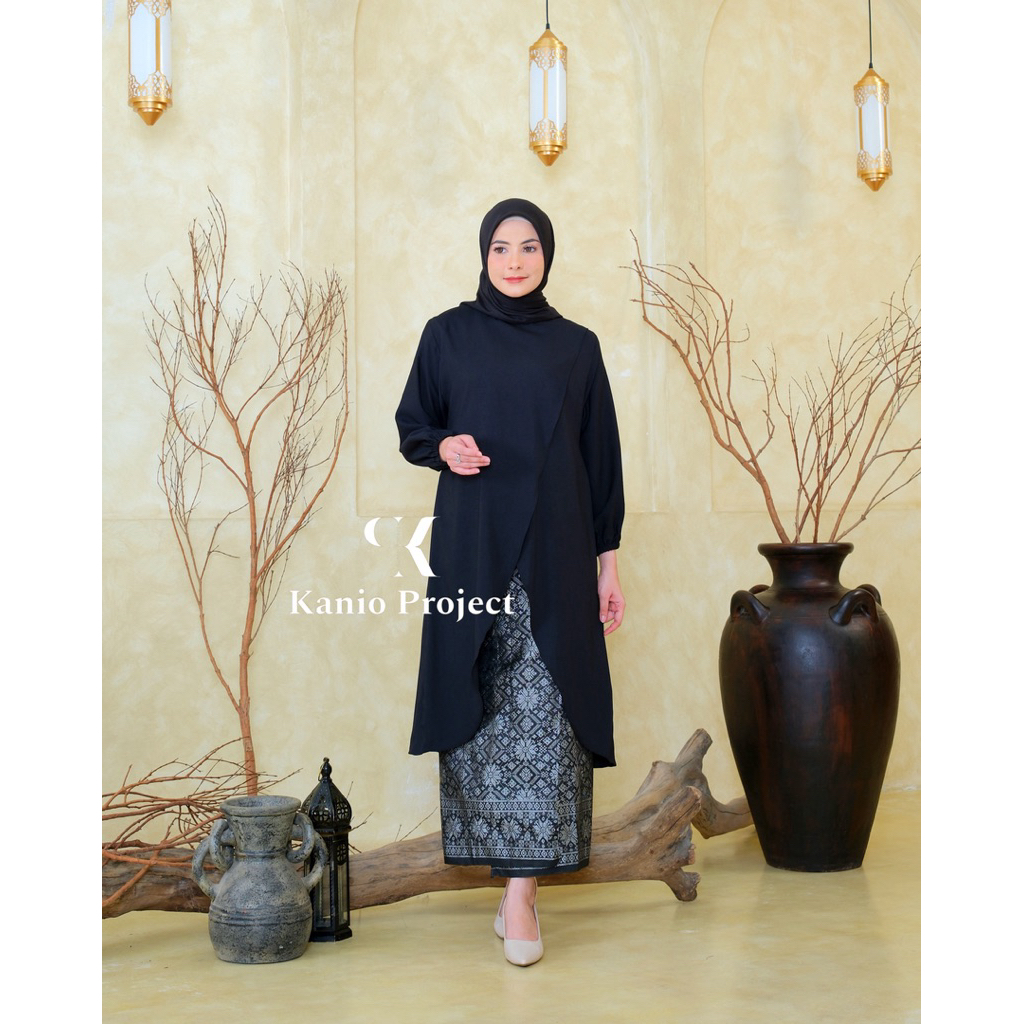 One Set Melayu Polos - Set Long Tunik Rok Songket - Setelan Tunik Pesta
