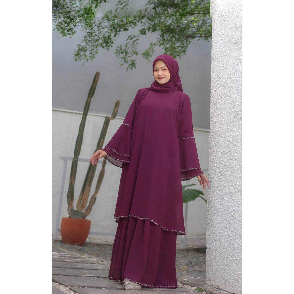 Hawa Abaya Turkey syari Set Hijab Ceruty Flowy payet mewah || by Yulia hd