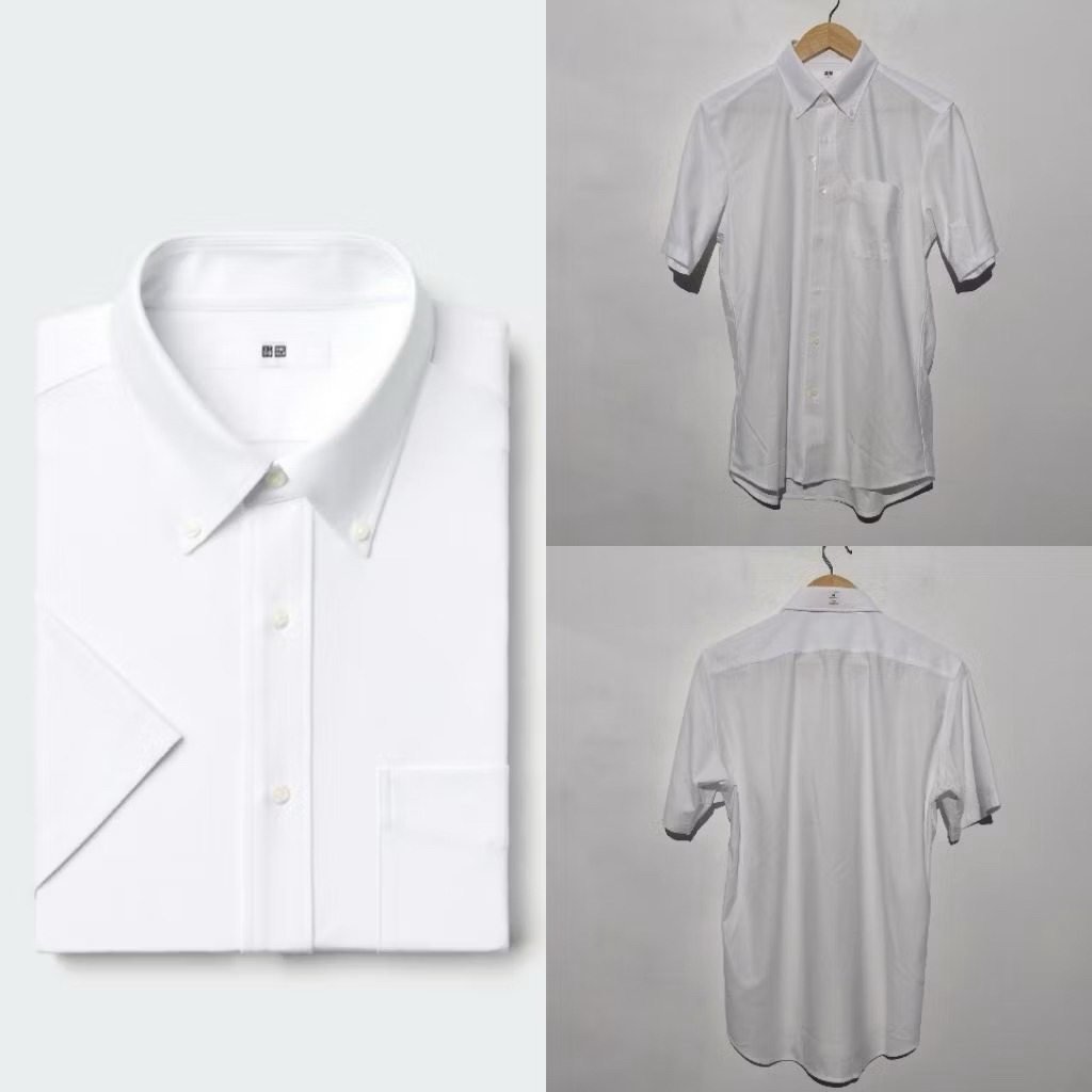 Uniqlo Kemeja Jersey Dry Non Iron Lengan Pendek Putih Baru Asli Original