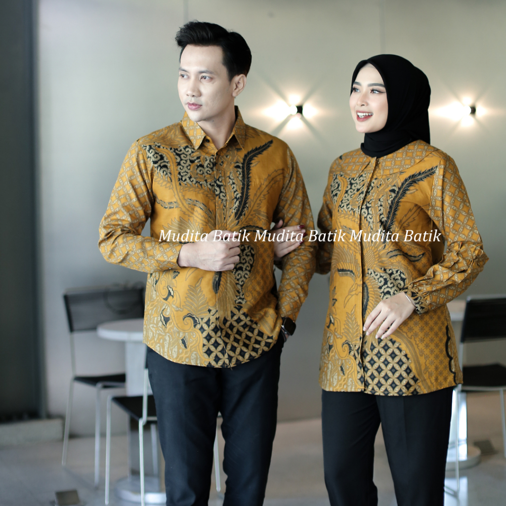 Batik Mudita Couple Motif Nimas Batik Couple Pria Wanita Kerja Kantoran Lengan Panjang Lapis Furing 