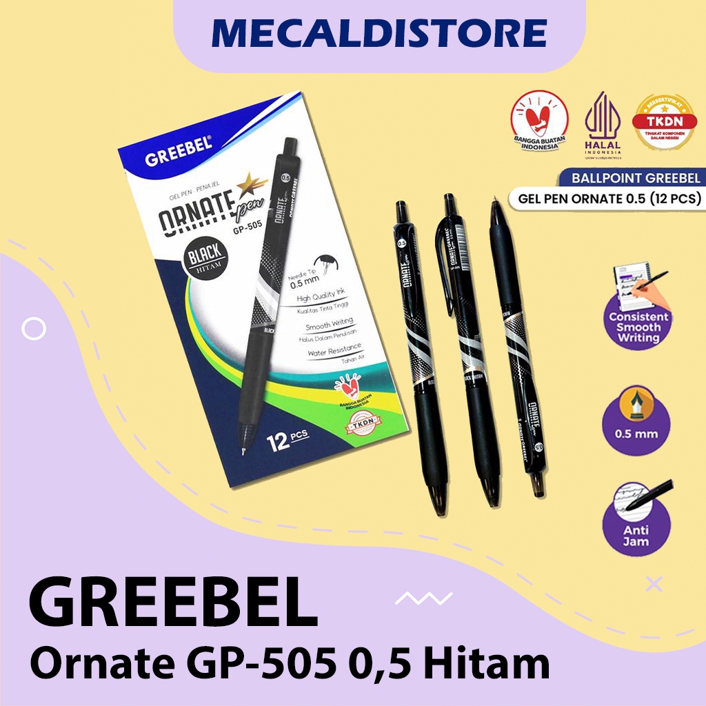 

Pulpen Gel Greebel GP-505 Ornate 0.5mm Pena Ballpen [1 Pak Isi 12 Pcs] / Pulpen Gel TERMURAH