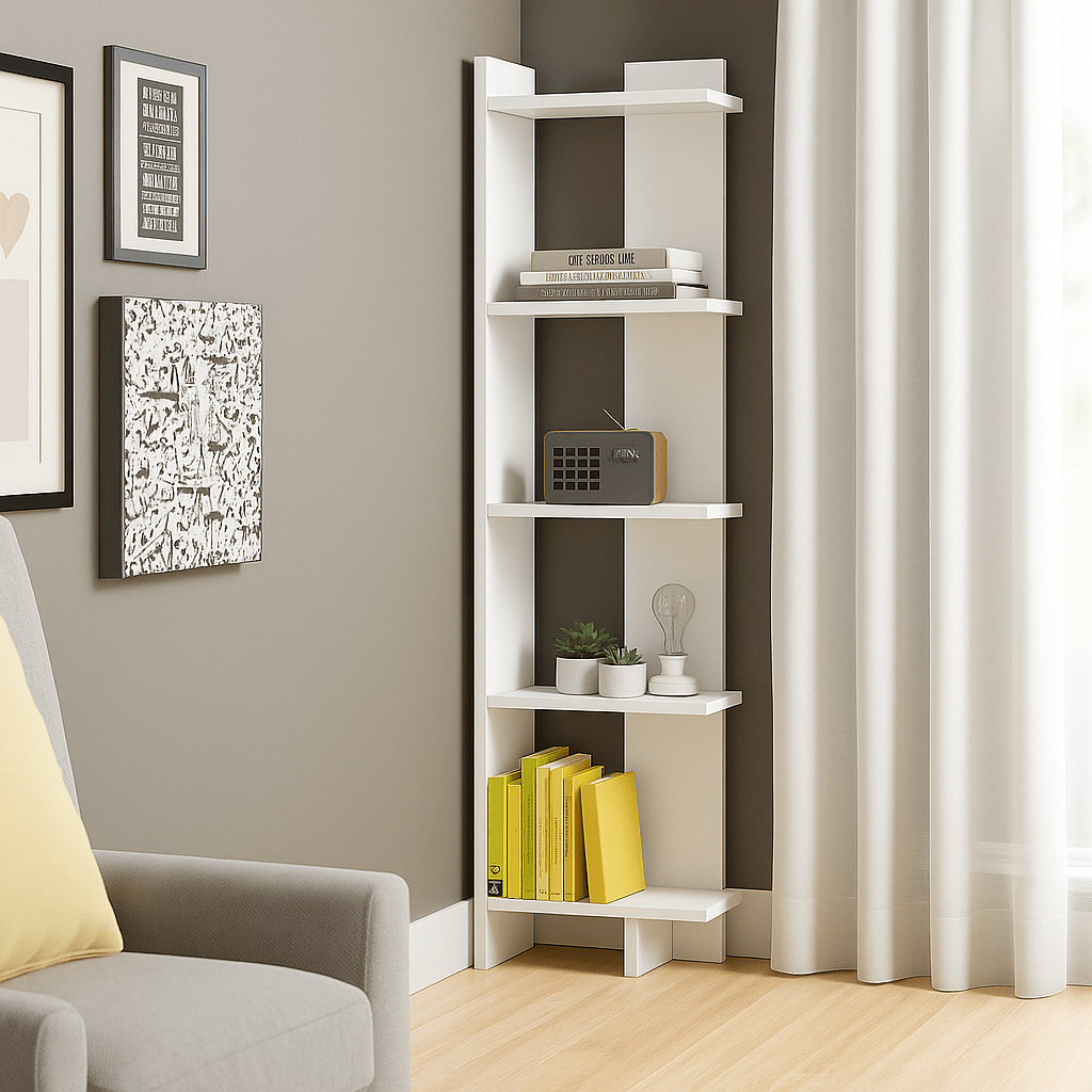 RAK SUDUT RUANG TAMU RAK BUNGA RAK BUKU TINGGI 120 cm