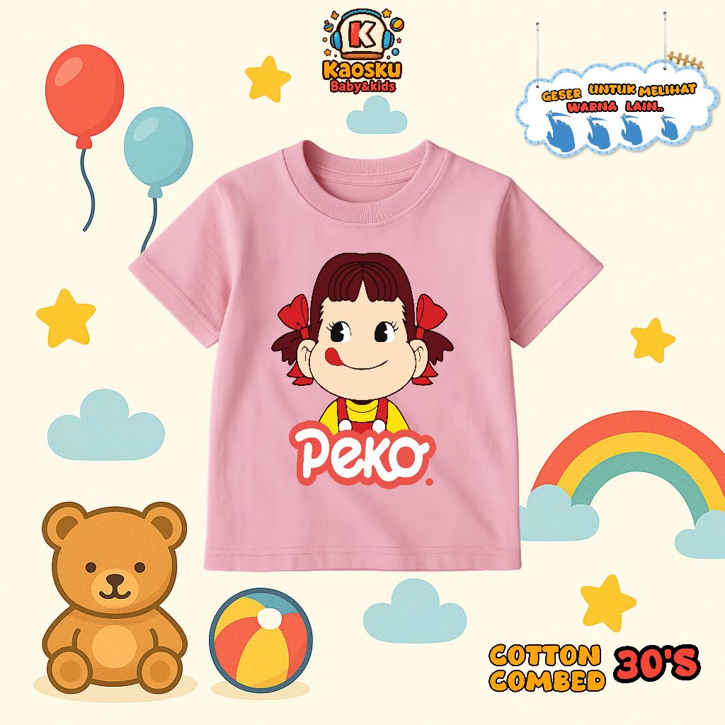 Kaos Anak Motif Karakter Kartun Perempuan Peko Milky Baju Usia 2 Sampai 14 Tahun Kekinian Berkualita