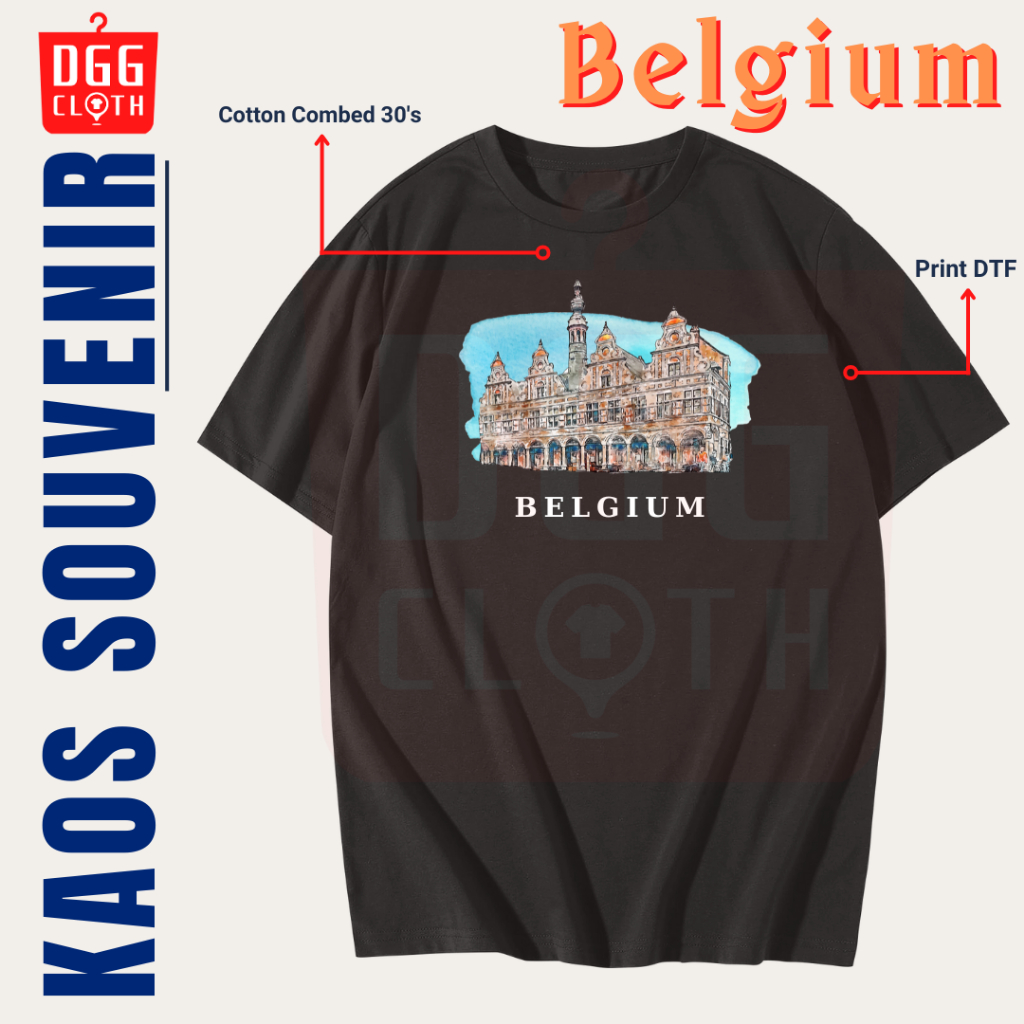 DGG Kaos Oleh-Oleh Negara Belgium/Belgia Tshirt Baju Souvenir Dewasa Anak Type 4