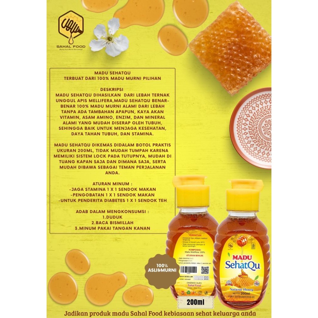 

Madu SehatQu 200ml,Murah,100% Asli Murni Tanpa Campuran,Sertifikat Lab,Full Nektar