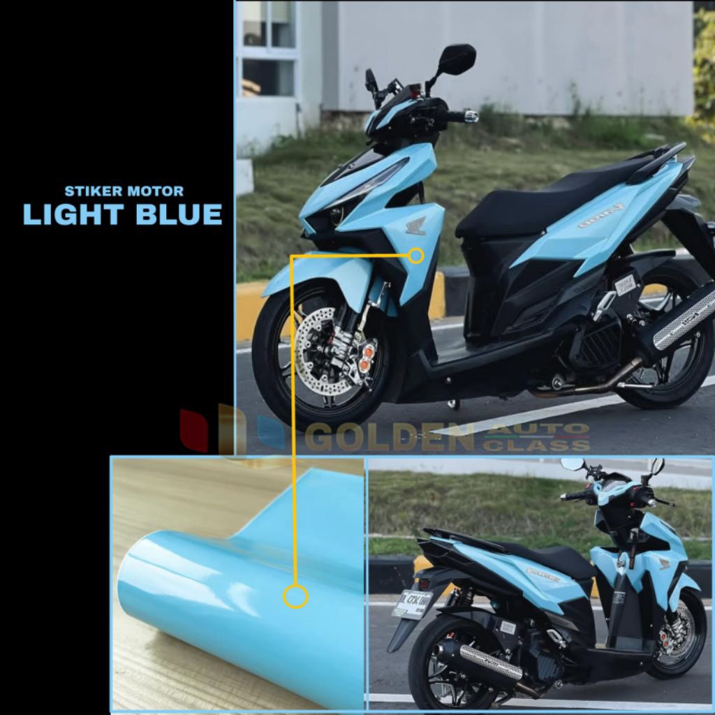 Stiker skotlet motor biru muda glossy metalik premium