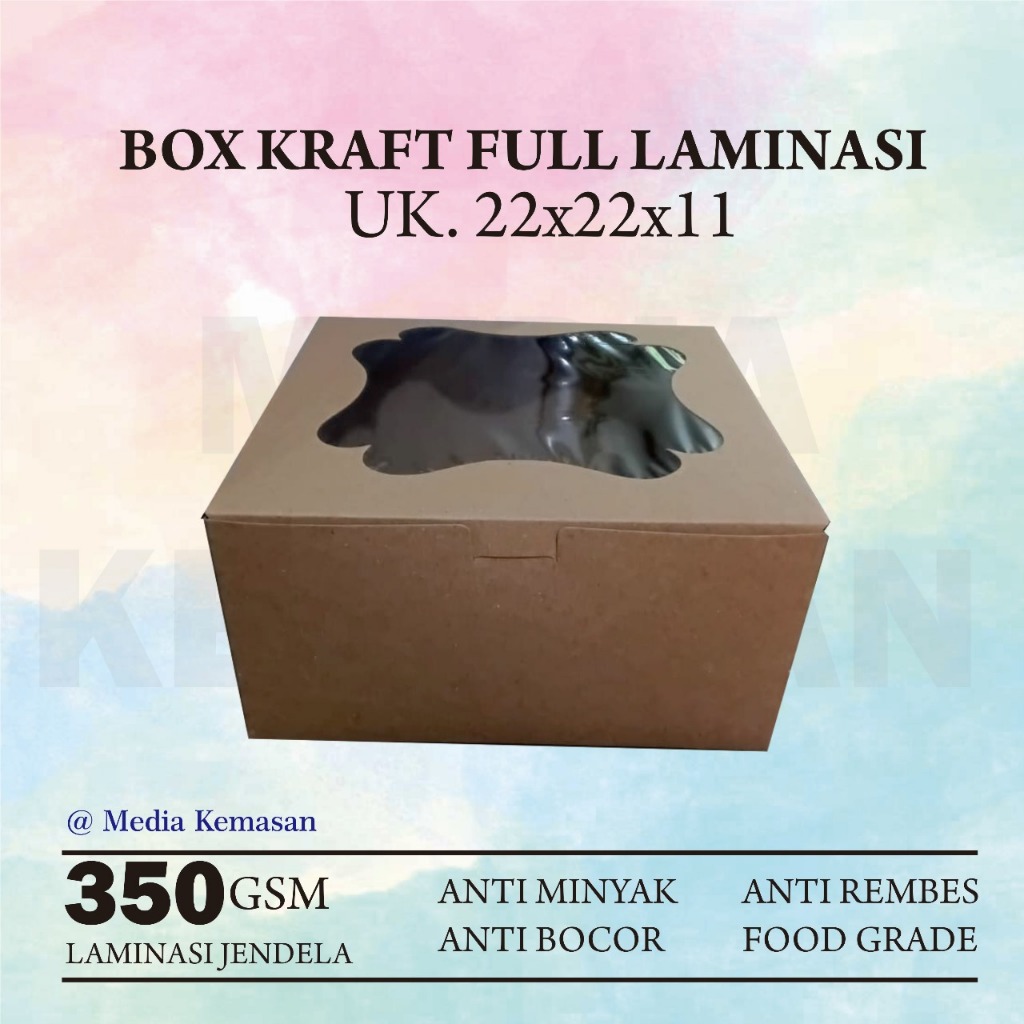 

Box Kraft/Dus Brownies/Bolu/Hampers/Kue Tart/Donat Dll Full Laminasi UK. 22x22x11