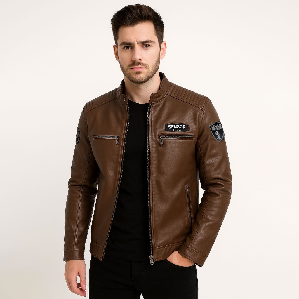 SNSR - Jaket Kulit Pria Oscar Steal - Jaket Pria Bahan Kulit Sintetis - Jaket Kulit SNSR