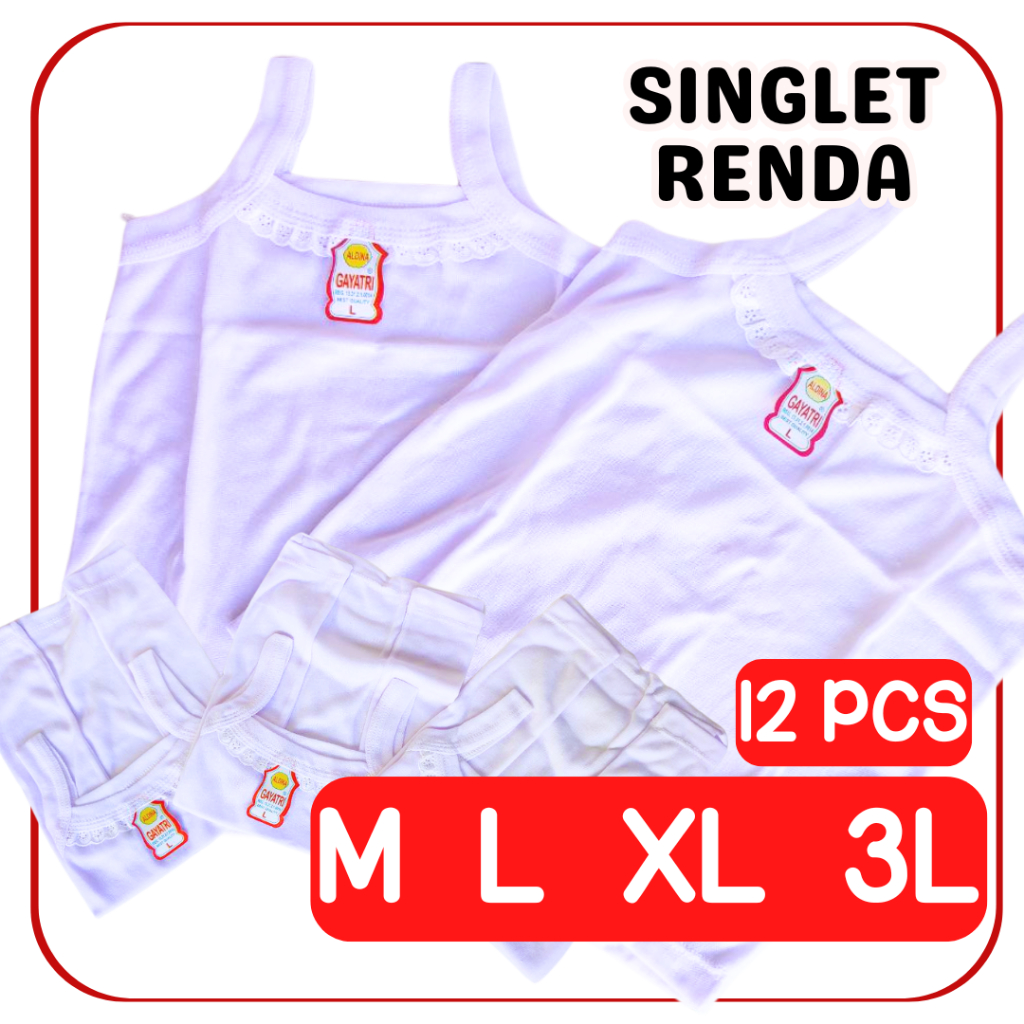 12 PCS Tanktop Kaos Dalam Renda Wanita Anak Remaja Dewasa Putih Lusinan GRIYO DALEMAN99