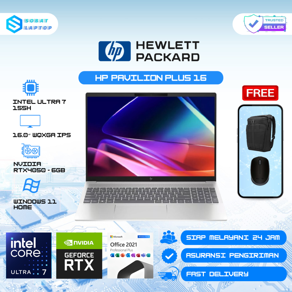 Laptop HP Pavilion Plus 16 Intel Evo Ultra 7 155H Ram 32GB 2TB SSD RTX4050 6GB 16" Wqxga IPS Win11