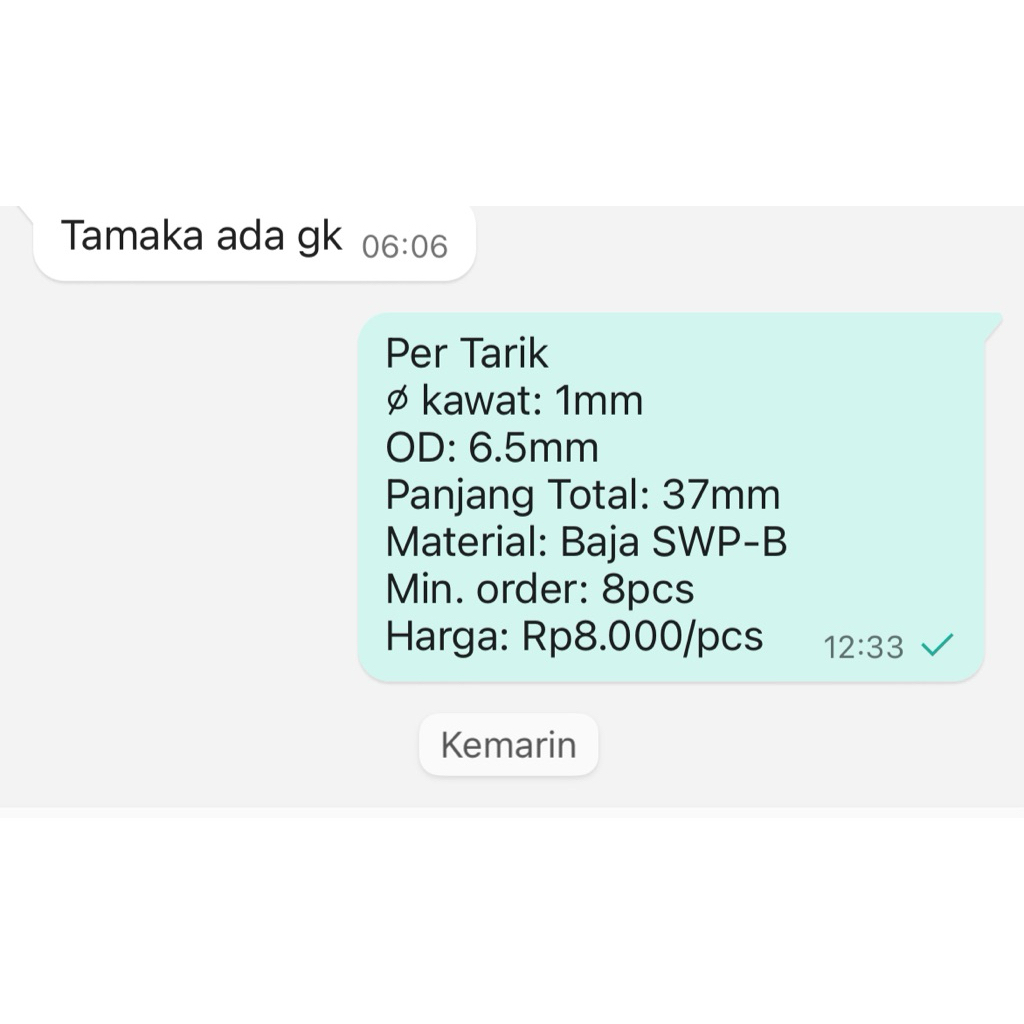 Per Spring Pegas Tarik OD 6,5mm Kawat 1mm P. Total 37mm Baja