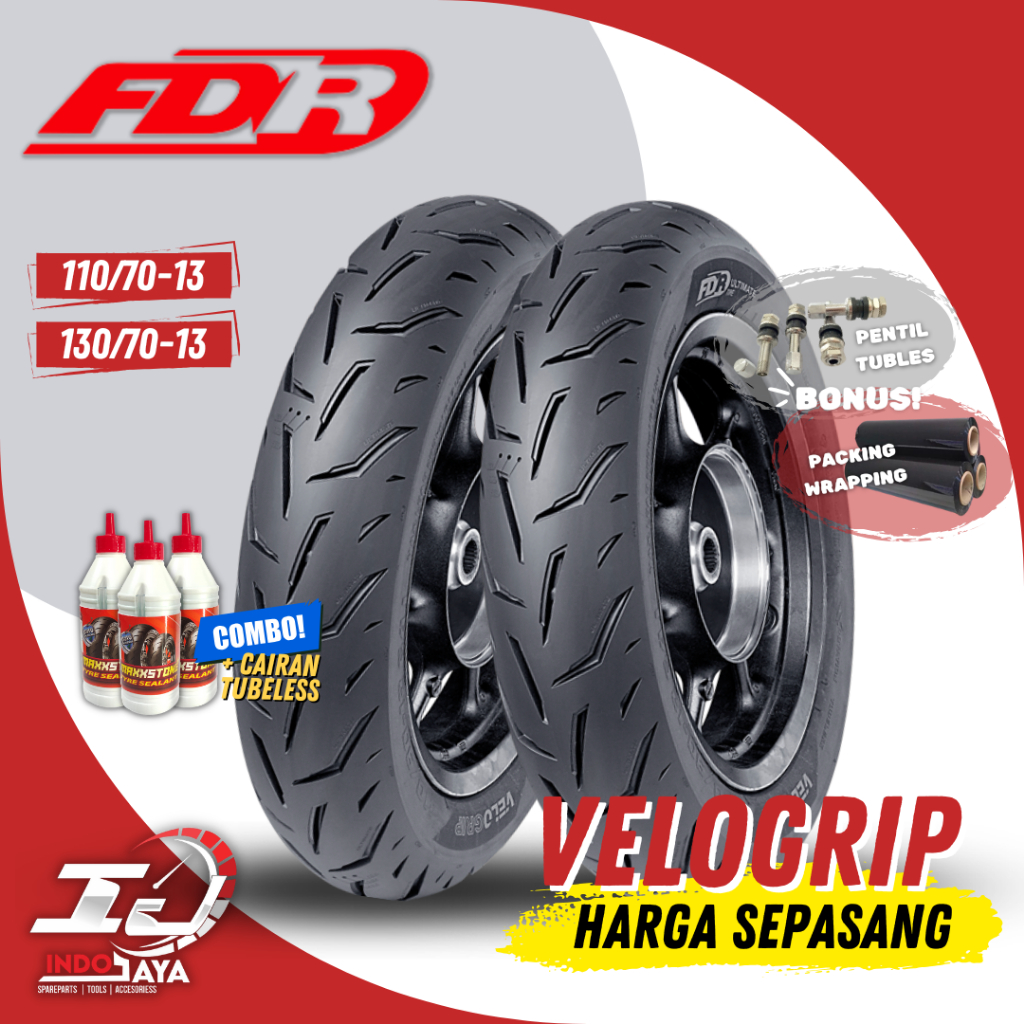 [HARGA SEPASANG] FDR VELOGRIP RING 13 (110/70-13 - 130/70-13) BAN LUAR TUBELESS UNTUK MOTOR NMAX / N