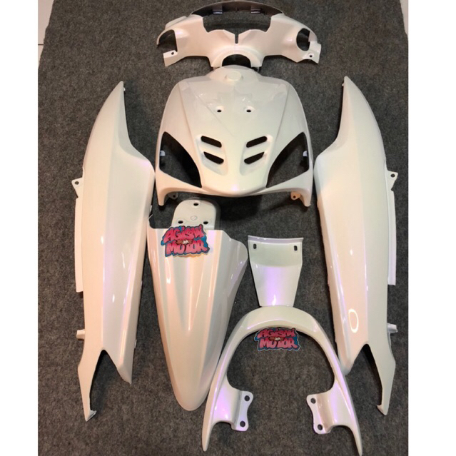 body set mio sporty putih lembayung ungu + behel amore, body halus mio sporty putih, behel amore