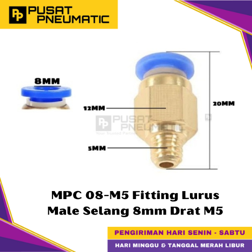 MPC 8-M5 One Touch Male Thread Straight Fitting Slip Lock Socket Push In Connector Nipple Nepel Fitt