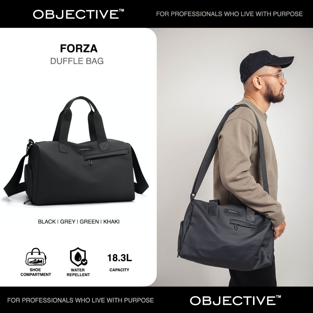 OBJECTIVE - Tas Gym Fitness Olahraga Kecil Pria Wanita <20L | FORZA Duffle Bag | Tas Jinjing Compact