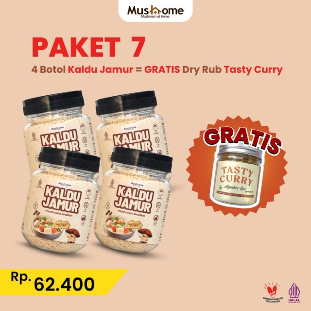 

Mushome Official - Beli 4 Kaldu Botol Jamur Free 1 Dry Rub Tasty Curry 500 gr Jamur